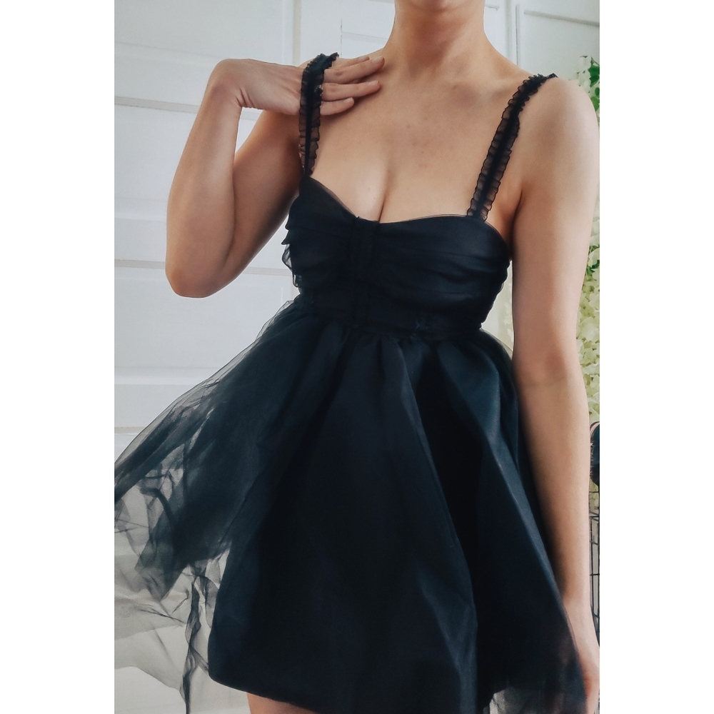 NWOT SHEIN Black Tulle Ruched Dress